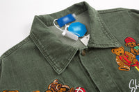 Washed Denim Coat Cartoon Animal Bear Embroidery