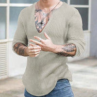 Men's Casual Autumn And Winter Deep V-neck Slim-fit Long Sleeve Solid Color Knitted Bottoming Shirt