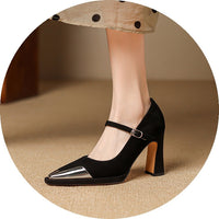 Womens Comfortable Stiletto Heels With A Sturdy Metal Toe And Buckle Detailing