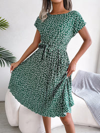 Women   Casual Short Sleeve Floral Print Flowy Pleated Skirt