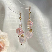 Fairy Sweet Girly Peach Pink Colorful Glass Ball Eardrops