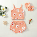 Casual Clothes Suspender Flower Top Shorts Headscarf Three-piece Set