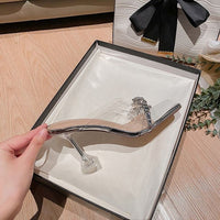 Square Sandals, Transparent Rhinestone High Heels, Open Toed Sandals, Women's Shoes With A Hundred Tower Temperament