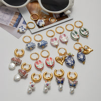 Light Luxury Stainless Steel Ceramic Pearl Earrings