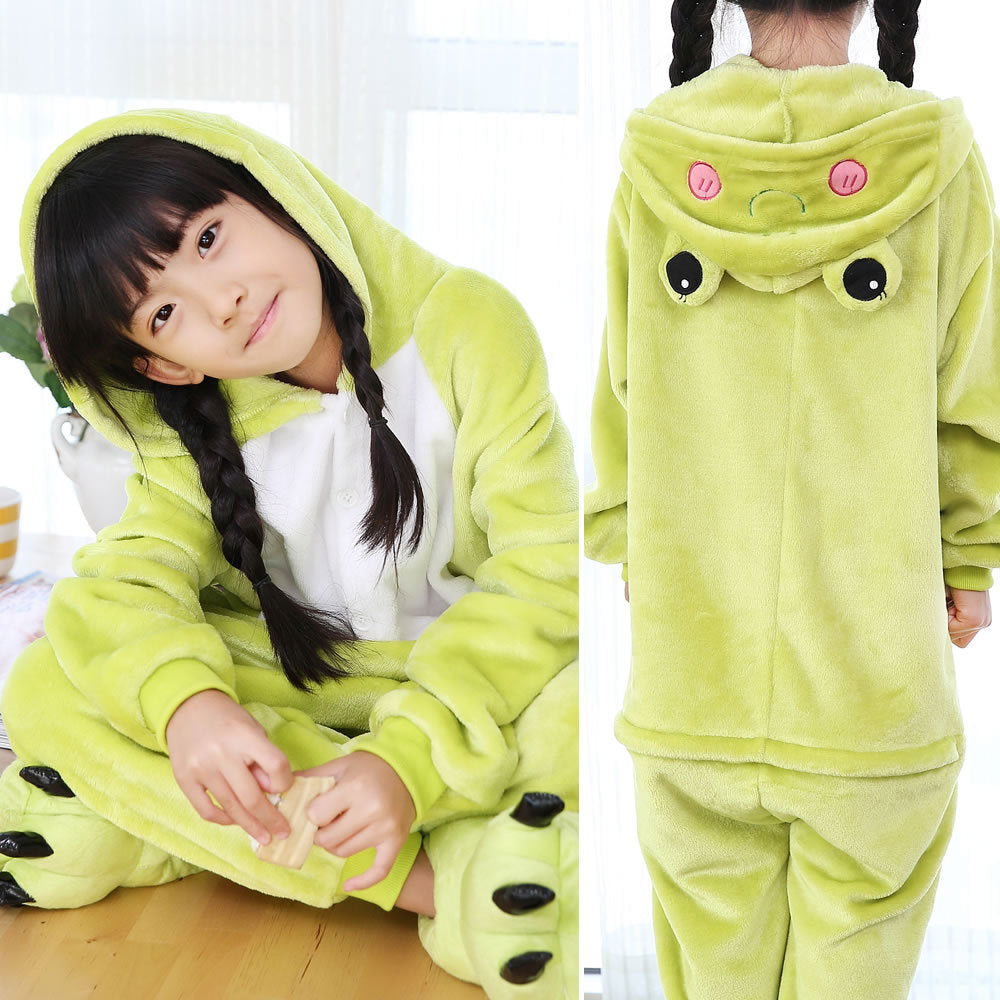 Children's Animal Flannel One-piece Pajamas Long Sleeves