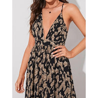 Printed V-Neck Sexy Long Slip Dress For Women