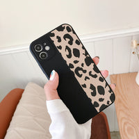 Splicing Leopard Print Straight Edge Personality Shockproof Soft Phone Case