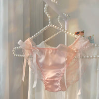Pure Color Cotton Panties With Lace Back And Sweet Bow