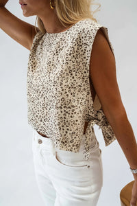 Fashionable Apricot-Colored Women's Vest With Lace-up Sides And Leopard Print