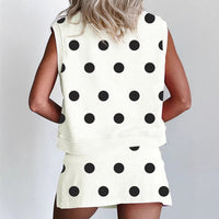 Womens Polka-Dot Printed Two-Piece Skirt Set
