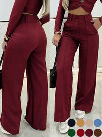 Essential Minimalist Wide-leg Pants With Double-breasted Buttons For The Office