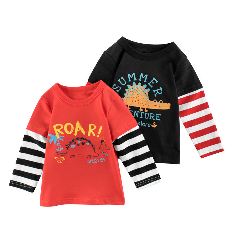 boys fake two-piece children's T-shirt baby clothes