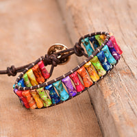 Bamboo-Section Multi-Colored Imperial Stone Cattlehide Braided Bracelet