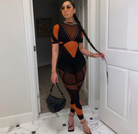 Round Neck Patchwork Print Skinny Fashion Long Casual Jumpsuit