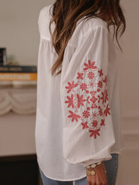 Women's Embroidered Long-sleeve Blouse, Loose-fitting Top