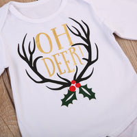 Children's Deer Head Top Red And White Striped Trousers Suit