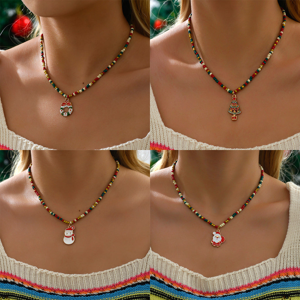 Women's Jewelry Colorful Beaded Santa Claus Garland Christmas Tree Necklace Holiday Accessories