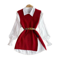 Slit Knitted Vest Shirt Western Style Youthful-looking Two-piece Set
