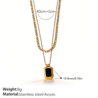 Vintage Stackable Double Layer Oval Black Onyx Pendant Necklace, 18K Gold Plated Square Black Zircon Clavicle Chain