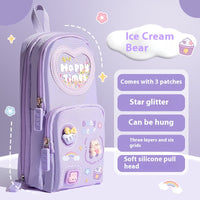 Large Capacity Simple Cute Three Cartoon Canvas Pen Bag