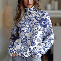 Womens Floral-Print Turtleneck Sweater