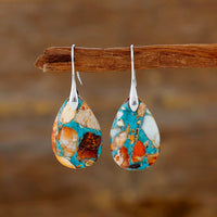 Bohemian Style New Resort-Ready Semi-Precious Teardrop Pendant Earrings