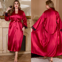 Elegant And Luxurious Long Nightgown In Ice Silkwomens Long-sleeve Loungewear