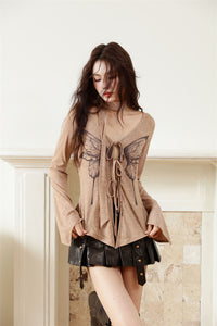 Washed Brown Gold Leather Women's Heavy-duty Washed Faded Pleated Skirt