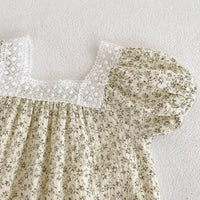 Baby Girl Lace Trim Floral Square Neck Bodysuit