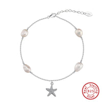 S925 Sterling Silver Beach Style Pearl Five-pointed Star Pendant Anklet