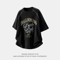 Contrast-color Letter-printed Cotton Short-sleeve T-shirt