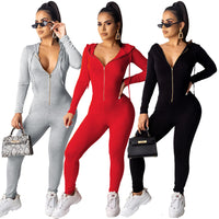 European and American fashion zipper hoodie jumpsuit