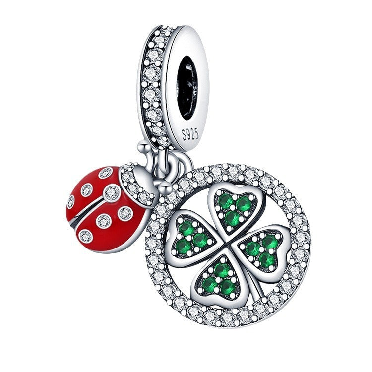 925 Sterling Silver Ladybug Green Leaf Charm Personality Fashion Bracelet Necklace Beads