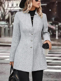 Long Sleeve Solid Color Stand Collar Button Trench Coat Fashion Women's Casual Woolen Coat