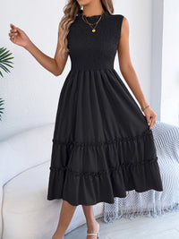 Casual Sleeveless Ruched Waistline Flounce Maxi Dress
