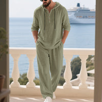 Men's Casual Home Wear Set Long Sleeve Pants With Hood