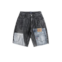 Retro Patchwork Denim Shorts Men's Business Shirt Shorts