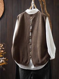 Back Buttoned Cotton Thread Knitted Vest Women