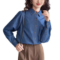 Vintage Straight-shoulder Denim Shirt With Long Sleeves For Layering