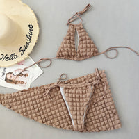 Lace-up Seersucker Three-piece Bikini Women's Swimsuit