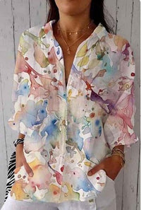 Drop-shoulder Sleeve Women's Long-sleeved Blouse 3D Digital Printing