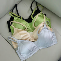 Silk Satin Glossy Thin Bra Wireless Underwear