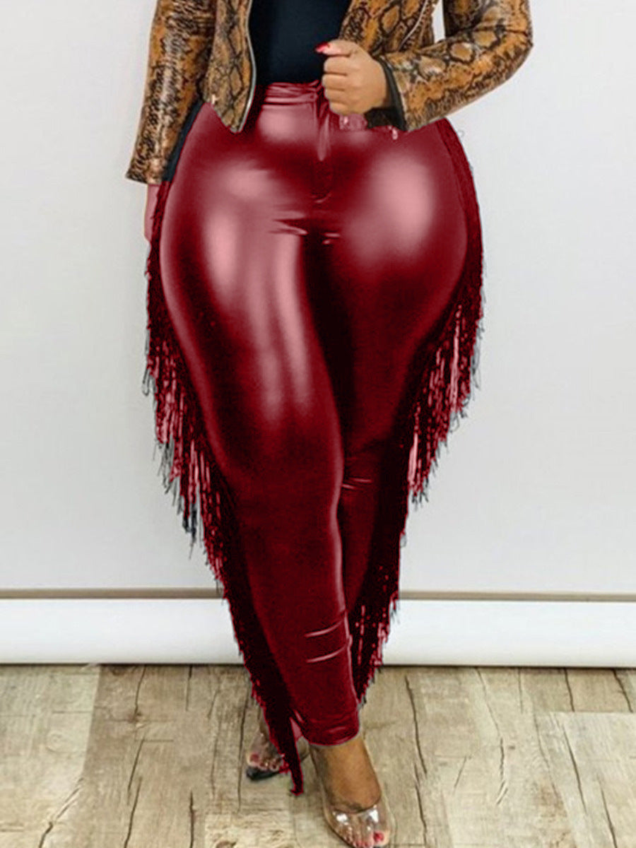 Tassel Wrap Buttocks 9 Inch Large Leather Pants