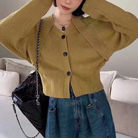 Gentle V-neck Single Breasted Sweater Tight Waist Slimming Casual Knitted Cardigan Top