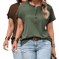 Spring Summer Womens Solid-Color Crewneck T-Shirt