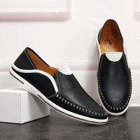 Handmade Stitching Pumps Men's New Summer Top Layer Cowhide Men's Shoes Breathable Men's Casual Leather Shoes Gommino One Piece