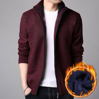 Stand Collar Plush Cardigan Men's Warm Sweater