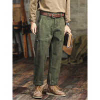 Retro Army Green Casual Pants Men's Loose Straight Cargo Pants