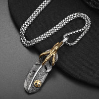 Titanium Steel Casting Feather Pendant Necklace