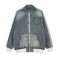 Casual Loose Damaged Color Matching Ribbon Striped Sweater Coat Fashion